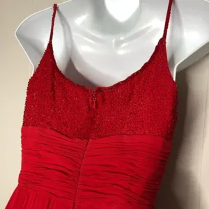OLEG CASSINI Vintage Silk Dress Womens 6 Red Cherry Beaded Formal Prom Evening thumbnail 4