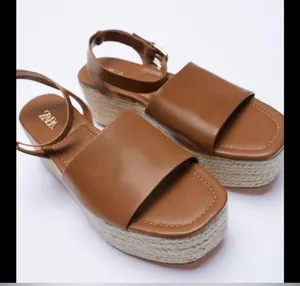ZARA PLATFORM WEDGE LEATHER SANDALS thumbnail 1