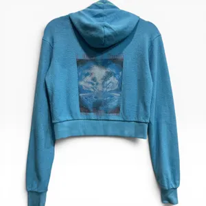 Boys Lie I Wish I Could Heal Your Pain Blue Waffle Knit Cropped Zip Hoodie XS/S thumbnail 2