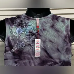 Trixie Tie Dye Purple/Teal Sleeveless Blouse‎ Beads Ribbon Embroidery Size M NWT thumbnail 2
