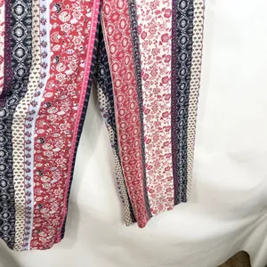 New Directions Small Capri Pants Patchwork Red Floral Striped Wide Palazzo 852 thumbnail 4