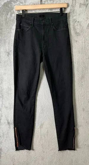 Mother The Stunner Double Zip Ankle Jeans Not Guilty Black High‎ Rise Raw Hem 26 thumbnail 1