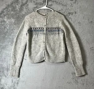 J.Crew 100% Lambswool Fair Isle Cardigan Gray Nordic Grandpa Core Sweater Large‎ thumbnail 1
