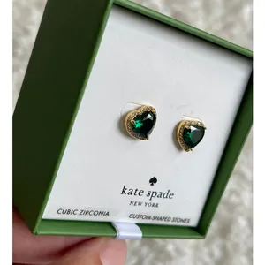 Kate Spade New York Green Heart Stud Earrings Gold Tone Cubic Zirconia NEW thumbnail 2