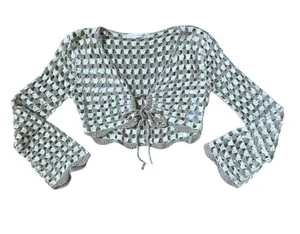 Altar'd State Cream & Beige Crochet Tie Front Crop Cardigan Boho Festival thumbnail 1