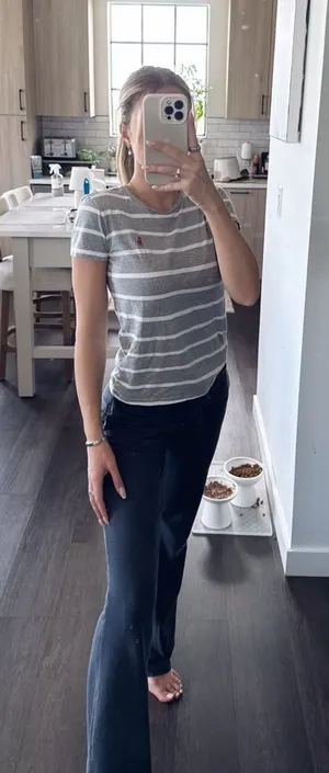 Polo by Ralph Lauren Gray & White Striped Short-Sleeve Tee (Size Small) thumbnail 1