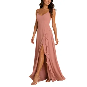 Birdy Grey Theresa Chiffon Gown Size L Ruffle Bridesmaid Dress Dusty Rose NWT thumbnail 16