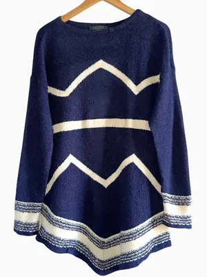 Lauren Ralph Lauren Wool Chevron Knit Tunic Sweater M thumbnail 2
