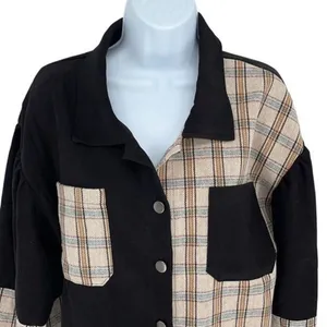 SHEIN Tartan Panel Corduroy Crop Shacket Size Medium‎ thumbnail 3