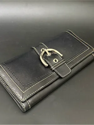 COACH Soho Buckle Classic Black Leather Contrast Stitch Tan Lining Bifold Wallet thumbnail 6