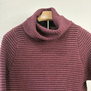 Madewell Knit Sweater Size XXS Red Burgundy Wool‎ Blend Side Button Turtleneck thumbnail 3