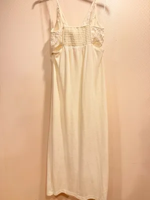 Anthropologie Daily Practice Cream Terry Lace Panel Midi Dress Side Slit Size M thumbnail 9