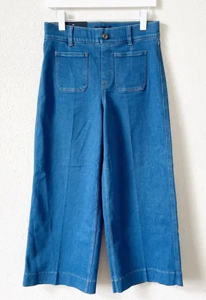 Spanx Cropped Wide Leg Jean Washed Blue Size Medium Patch Pocket Chore Retro thumbnail 1