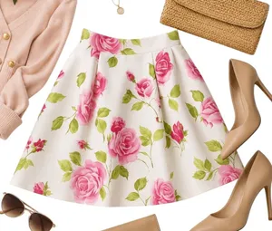 Sherri Hill 50563 Pink Rose Floral Fit Flare Skirt White Designer Size 0 Bridal thumbnail 1