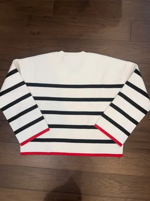 Baltic Born Cream Crewneck Sweater with Black Stripes & Red Trim - C47-041 thumbnail 5