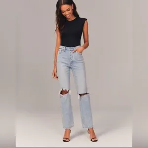 Abercrombie & Fitch Distressed The Dad High‎ Rise Jeans in Blue Size 27 thumbnail 2