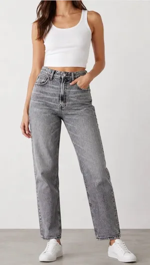 Zara Gray Wash Y2K Vintage Inspired High Rise Straight Leg Jeans thumbnail 1