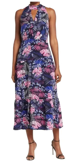 SAM EDELMAN Halter Neck Tiered Maxi Dress in Purple Multi Sleeveless‎ Size 0 thumbnail 1