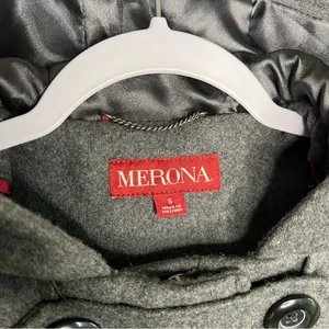 Merona Gray‎ Wool Blend Button & Zip Front Hooded Pea Coat thumbnail 3