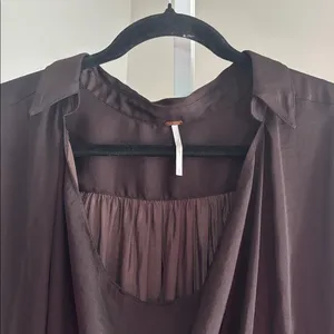 Free People Shine Bright Cowl Neck Oversized Blouse Midnight Brown Size Large thumbnail 5