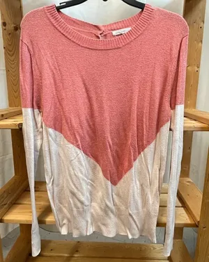 41 Hawthorn Presley M Med colorblock button-back sweater coral cream chevron pat thumbnail 1