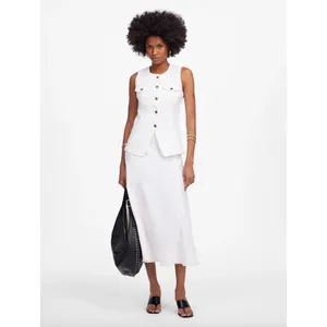 Madewell Denim High Crewneck Vest Tile White Minimalist Utility Pockets US 0 thumbnail 6
