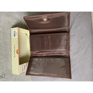 Vintage Fossil Brown Genuine Leather Trifold Checkbook Wallet 90s Indie Boho New thumbnail 4
