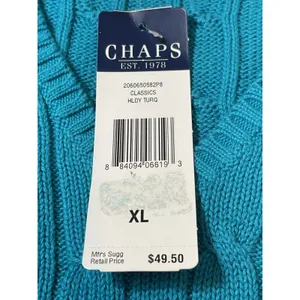 Chaps Cable Knit V-Neck Sweater XL Teal 100% Cotton Preppy Old Money NWT thumbnail 7