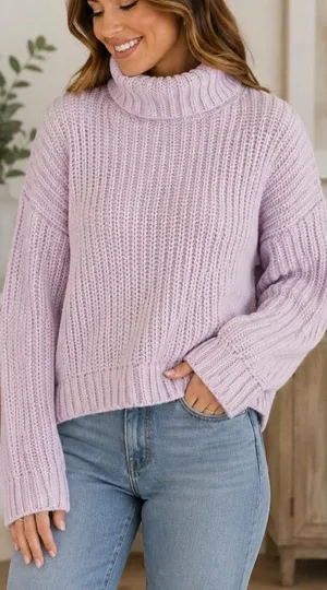 Banana Republic Italian Yarn Chunky Knit Turtleneck Sweater Medium Lavender thumbnail 1