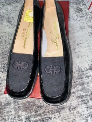Salvatore Ferragamo Seila Black Patent Leather Wedge Loafers Size 7AA thumbnail 1