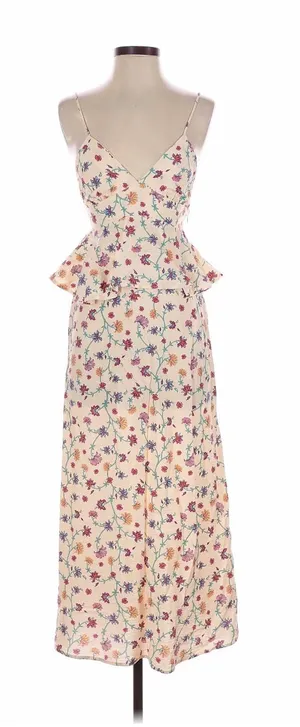 Cream Floral Peplum Maxi Dress with Spaghetti Straps thumbnail 1