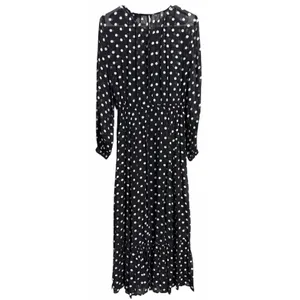 J. Crew Long-Sleeve Chiffon‎ Midi Dress Black Polka Dot Women's Size Small thumbnail 2