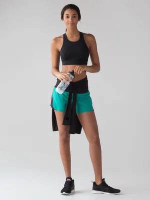 Lululemon Smooth Stride Shorts 4 Viridian Green Black Running Brief Lined Zip thumbnail 3