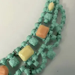 Blue metal orange yellow bib necklace thumbnail 4