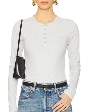 WeWoreWhat‎ Gray Long Sleeve Henley Bodysuits Size S thumbnail 1