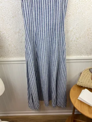 Calypso St. Barth Linen Blue White Striped Beaded Strap Maxi Dress - Size - XS thumbnail 3