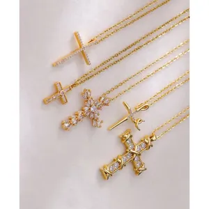 NEW Unisex 18k Gold Filled Plated Simulated‎ Diamond Cross Necklace, 16-18” thumbnail 11