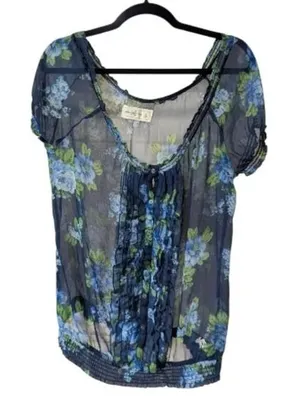 Abercrombie & Fitch Floral Ruffle Sheer Blouse, Medium thumbnail 1