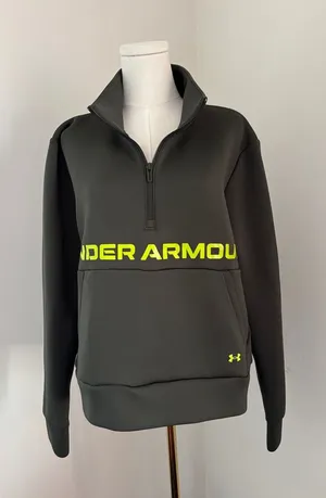 Under Armour Olive Half-Zip Pullover with Neon Yellow Logo Band thumbnail 1