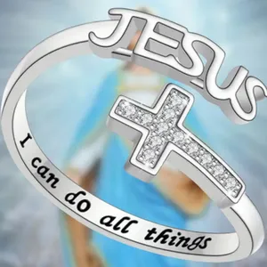 Stainless Steel Silver Engraved Ring “I can do all things” Adjustable Ring S 7-9 thumbnail 1