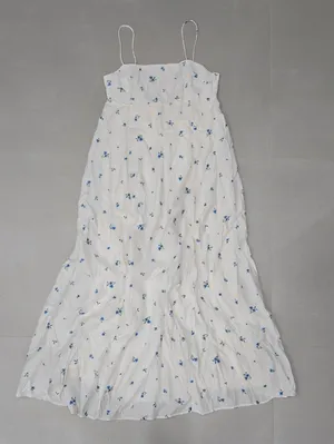 H&M White Maxi Dress with Blue Floral Sprigs Size S/ 38 thumbnail 3