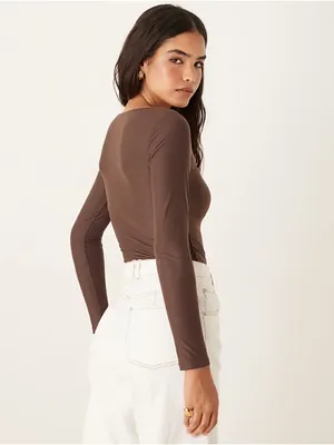 Abercrombie & Fitch Brown Long Sleeve Crewneck Bodysuit thumbnail 2