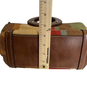Fossil Multi Colored Striped Leather Trim Wood Handle Satchel Purse thumbnail 13