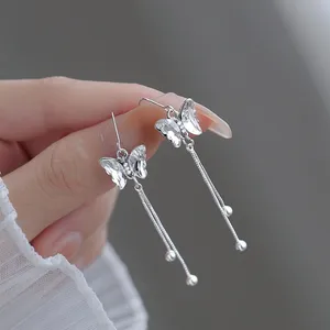 925 Silver Plated Tassel Crystal Butterfly Dangle Drop Earrings for Women thumbnail 3