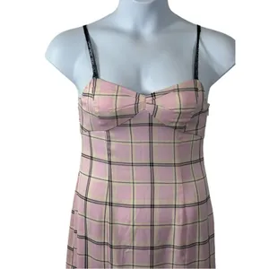 Urban Outfitters Cher Maxi Slip Dress M • Pink Plaid • Lace Straps • Y2K Grunge thumbnail 8