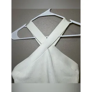 Quince White Cropped Halter Ribbed Knit Sleeveless Tank Top Women’s Size Large thumbnail 3