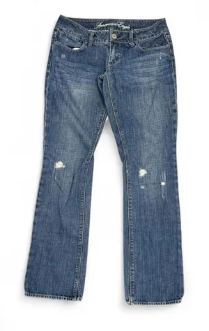 American Eagle Vintage Y2K Low-Rise Light Wash Distressed Straight Leg Jeans thumbnail 1