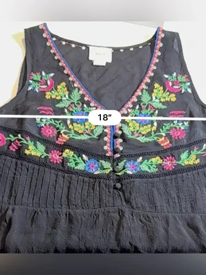 Anthropologie Maeve Carlotta Embroidered Sleeveless Blouse Black‎ Floral Size S thumbnail 6