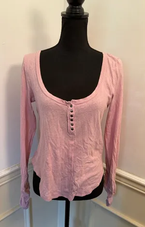 Anthropologie Pilcro Sustainable Scoop Neck Henley Top Slub Knit Linen Blend thumbnail 1