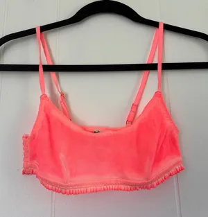 Intimately‎ Free People Neon Pink Smocked Bralette Ruffle Trim Size Small P thumbnail 1